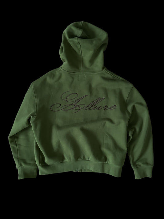 Allure Olive Green Zip Up Hoodie